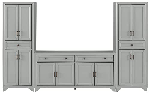 Crosley Furniture Tara 3-Piece Sideboard and Pantry Set, Distressed Gray