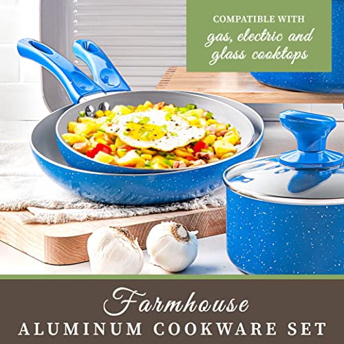 Granitestone Pots and Pans Set Nonstick, 13 Piece Complete Kitchen Cookware Set, Includes Nonstick Pots and Pans Set with lids & Grill Pan, Dishwasher Safe, Healthy and 100% PFOA Free – Blue