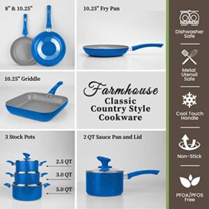 Granitestone Pots and Pans Set Nonstick, 13 Piece Complete Kitchen Cookware Set, Includes Nonstick Pots and Pans Set with lids & Grill Pan, Dishwasher Safe, Healthy and 100% PFOA Free – Blue