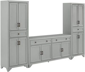 crosley furniture tara 3-piece entertainment set with sideboard and 2 storage cabinets, distressed gray
