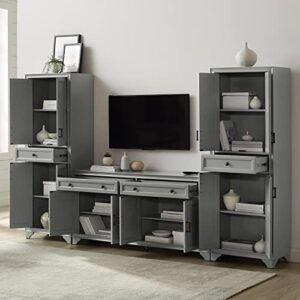 Crosley Furniture Tara 3-Piece Entertainment Set with Sideboard and 2 Storage Cabinets, Distressed Gray