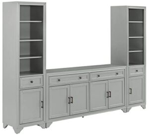 crosley furniture tara 3-piece sideboard and bookcase set, distressed gray