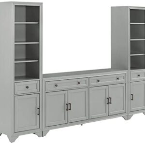 Crosley Furniture Tara 3-Piece Sideboard and Bookcase Set, Distressed Gray