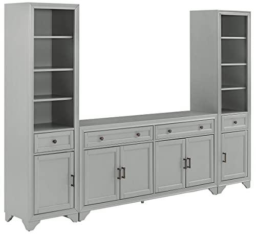 Crosley Furniture Tara 3-Piece Sideboard and Bookcase Set, Distressed Gray