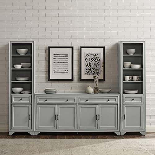 Crosley Furniture Tara 3-Piece Sideboard and Bookcase Set, Distressed Gray