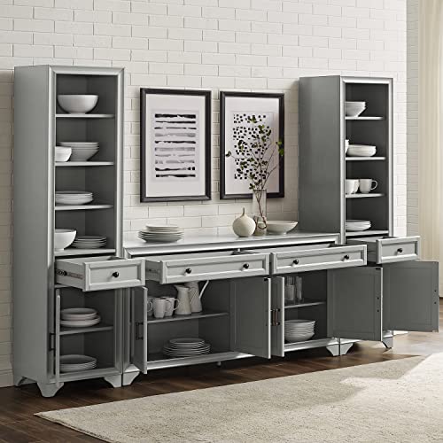 Crosley Furniture Tara 3-Piece Sideboard and Bookcase Set, Distressed Gray