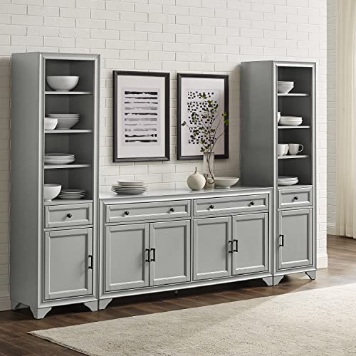 Crosley Furniture Tara 3-Piece Sideboard and Bookcase Set, Distressed Gray