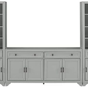 Crosley Furniture Tara 3-Piece Sideboard and Bookcase Set, Distressed Gray