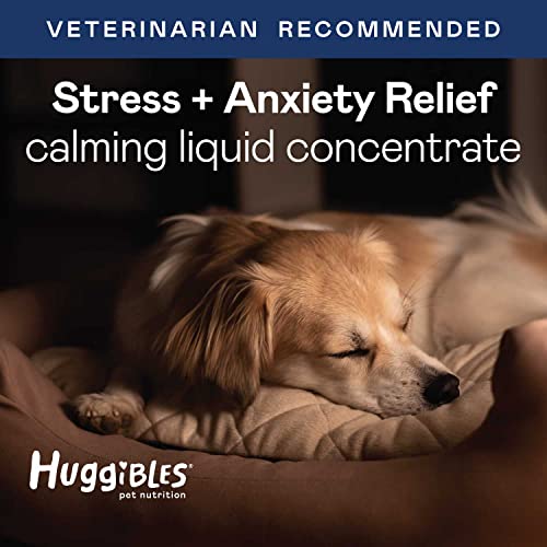 HUGGIBLES Stress & Anxiety Support Liquid Supplement for Dogs & Cats – with Hemp Seed Oil, EPA & DHA – Daily Calming Relief for Pets – Naturally Helps Anxiety & Stress – Antioxidants for Longevity