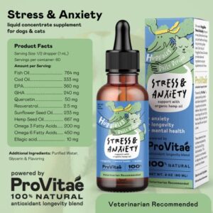 HUGGIBLES Stress & Anxiety Support Liquid Supplement for Dogs & Cats – with Hemp Seed Oil, EPA & DHA – Daily Calming Relief for Pets – Naturally Helps Anxiety & Stress – Antioxidants for Longevity