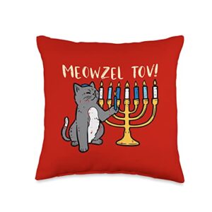 hanukkah decor jew chanukah men women kids gifts meowzel tov jewish cat funny hanukkah chanukah pjs women throw pillow, 16x16, multicolor