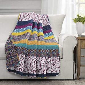 lush decor boho stripe throw blanket, 60" x 50", plum & yellow