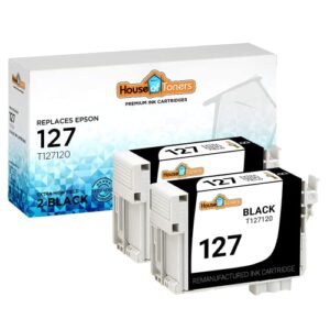 houseoftoners remanufactured ink cartridge replacement for epson 127 t127 to use with nx530 625 wf-3520 wf-3530 wf-3540 wf-7010 wf-7510 7520 545 645 (2 black)