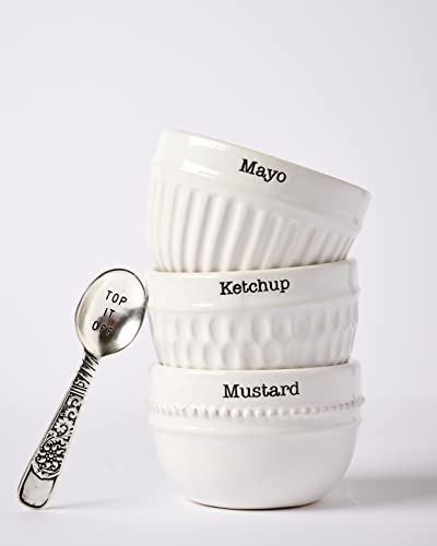 Mud Pie Condiment Set, dip 2" x 3" dia | spoon 3 1/2", White