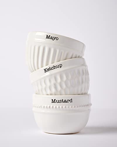 Mud Pie Condiment Set, dip 2" x 3" dia | spoon 3 1/2", White