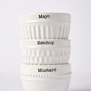 Mud Pie Condiment Set, dip 2" x 3" dia | spoon 3 1/2", White