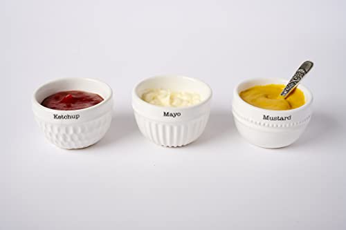 Mud Pie Condiment Set, dip 2" x 3" dia | spoon 3 1/2", White