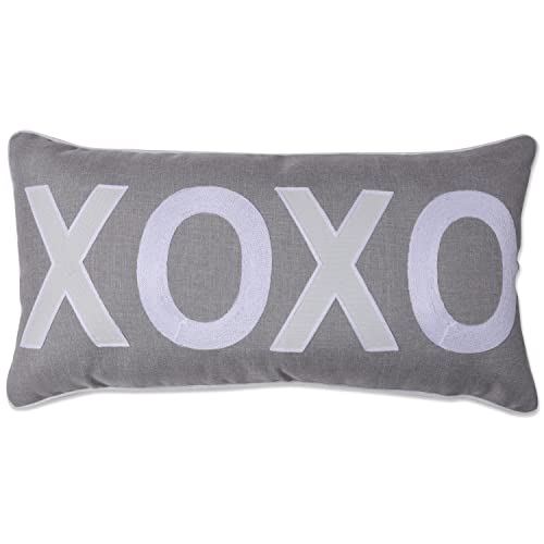 Pillow Perfect Valentine’s Day Lumbar Throw Pillow in XOXO, 13” x 25”, Grey