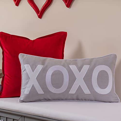 Pillow Perfect Valentine’s Day Lumbar Throw Pillow in XOXO, 13” x 25”, Grey