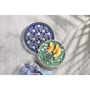 Mud Pie Indigo Platter Set, Green, small 12" dia | large 14" dia