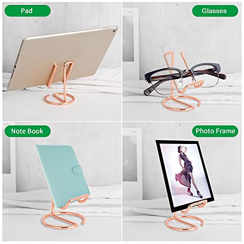 ROSYQUARZ Cell Phone Stand for Desk, Small Metal Mobile Phone Stand Holder, Cute Rose Gold Cell Phone Display Holder, Phone Dock Compatible with All Mobile Phones, iPhone, Switch, iPad, Kindle