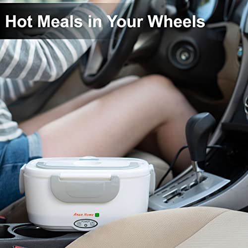 Electric Lunch Box Food Heater Portable Food Warmer For Car & Home Electric Heating Lunch Box 1.5L, 55W Food Warmer Lunch Box w/Removable Container Includes Large Fork, Spoon & Insulated Bag