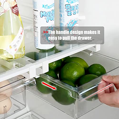 Loobuu 2 Pack Refrigerator Organizer Bins with Handle, Pull Out Fridge Drawer, Fridge Shelf Holder Storage Box, Refrigerator Storage Container with 2 Divided Sections, Fit for 0.6'' Fridge Shelf