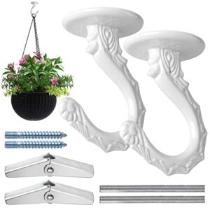 通用 swag hooks for ceiling hanging, 2 set ceiling hooks for hanging plants, metal material, hanging screws with beautiful totems (white)