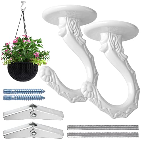 通用 Swag Hooks for Ceiling Hanging, 2 Set Ceiling Hooks for Hanging Plants, Metal Material, Hanging Screws with Beautiful Totems (White)