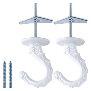 通用 Swag Hooks for Ceiling Hanging, 2 Set Ceiling Hooks for Hanging Plants, Metal Material, Hanging Screws with Beautiful Totems (White)