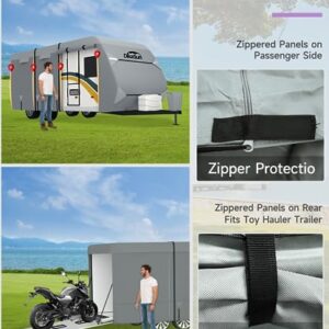 DikaSun Travel Trailer RV Cover, 7-Ply Layers Top 35-38ft Windproof Waterproof UV Protection Ripstop Camper Cover with Tongue Jack Cover, Gutter Covers and Extra Long Straps