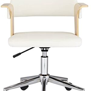 Studio 55D Milano White and Natural Wood Modern Adjustable Swivel Office Chair