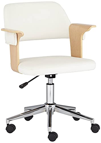 Studio 55D Milano White and Natural Wood Modern Adjustable Swivel Office Chair