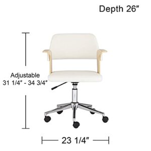 Studio 55D Milano White and Natural Wood Modern Adjustable Swivel Office Chair