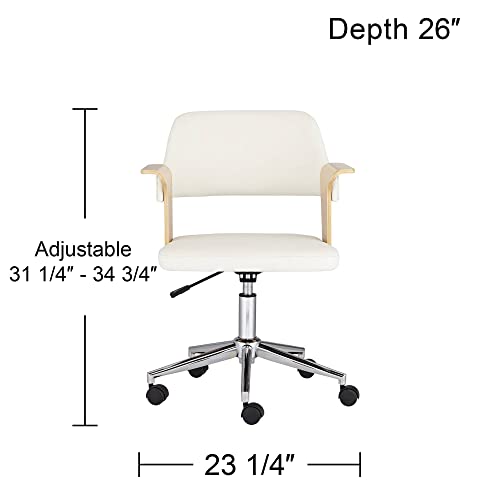 Studio 55D Milano White and Natural Wood Modern Adjustable Swivel Office Chair