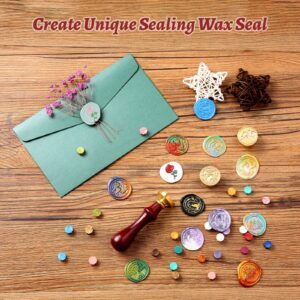 Comealltime Wax Seal Kit with Gift Box, 624 Pcs Wax Seal Beads with 2 Pcs Wax Seal Stamps, Sealing Wax Warmer, Wax Seal Metallic Pen, Envelope, Candles, Wax Seal Stamp Kit for Gift and Craft