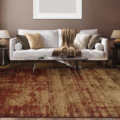 Superior Indoor Area Rug, Jute Backed Modern Abstract Rugs for Living Room, Dining, Kitchen, Office, Bedroom, Hardwood Floor Decor, Afton Collection, Auburn, 6' x 9'