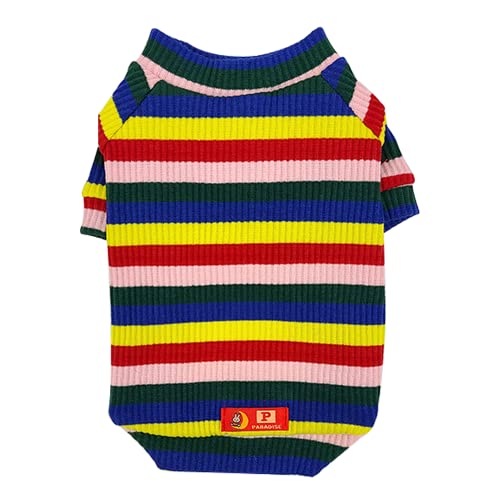 YOUTHDOG Rainbow Yellow Pullover Dog Sweater Sweatshirt Cotton Stretchy Striped Puppy T-Shirt for Small Medium Large Dogs (Small)