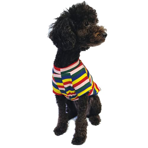 YOUTHDOG Rainbow Yellow Pullover Dog Sweater Sweatshirt Cotton Stretchy Striped Puppy T-Shirt for Small Medium Large Dogs (Small)