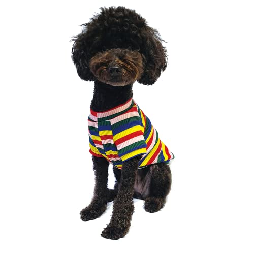 YOUTHDOG Rainbow Yellow Pullover Dog Sweater Sweatshirt Cotton Stretchy Striped Puppy T-Shirt for Small Medium Large Dogs (Small)