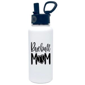 brooke & jess designs baseball mom tumbler gifts - large insulated water bottle with straw - stainless steel metal 32 oz travel cup for mom, mama, mother, wife, women | keeps hot and cold for hours