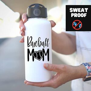 Brooke & Jess Designs Baseball Mom Tumbler Gifts - Large Insulated Water Bottle with Straw - Stainless Steel Metal 32 oz Travel Cup for Mom, Mama, Mother, Wife, Women | Keeps Hot and Cold for Hours