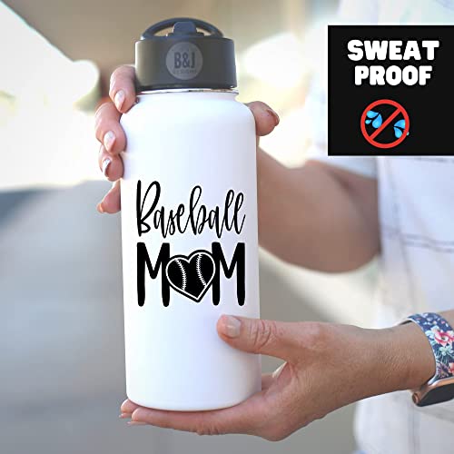 Brooke & Jess Designs Baseball Mom Tumbler Gifts - Large Insulated Water Bottle with Straw - Stainless Steel Metal 32 oz Travel Cup for Mom, Mama, Mother, Wife, Women | Keeps Hot and Cold for Hours