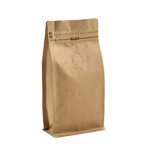 4 ounce 50 pieces high barrier kraft paper coffee bags stand up/flat bottom coffee pouches with air release valve and reusable pull tab side zipper (50, 4oz/0.25lb/100gm)