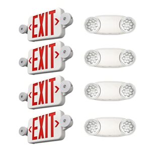 freelicht 4 pack exit sign with emergency lights, two led adjustable head emergency exit light with battery bundle 4 pack emergency light, emergency lights for business