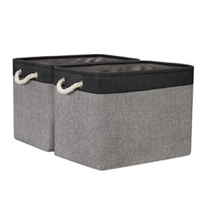 temary large storage baskets 2 pack cloth basket for shelves collapsible decorative storage organizer baskets canvas storage bins with handles for nursery, office, home(grey&black,16lx12wx12h inches)