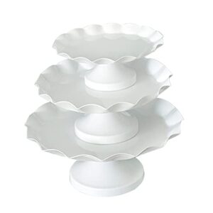 set of 3 pcs wave rim cake stands iron cake holder dessert display plate serving tray for baby shower wedding birthday party (white)