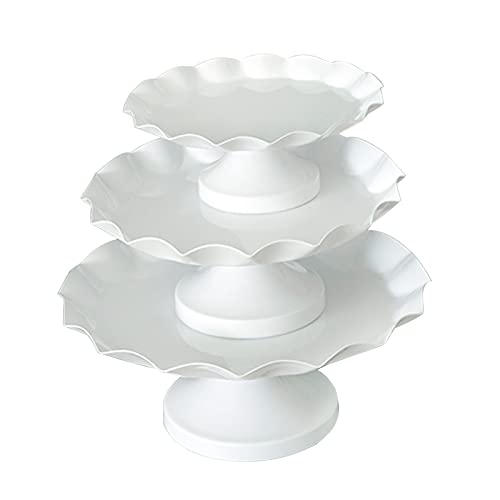 Set of 3 Pcs Wave Rim Cake Stands Iron Cake Holder Dessert Display Plate Serving Tray for Baby Shower Wedding Birthday Party (White)