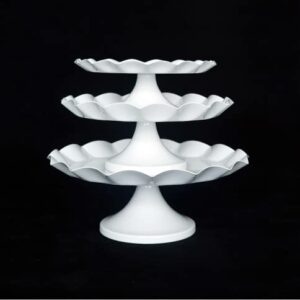 Set of 3 Pcs Wave Rim Cake Stands Iron Cake Holder Dessert Display Plate Serving Tray for Baby Shower Wedding Birthday Party (White)
