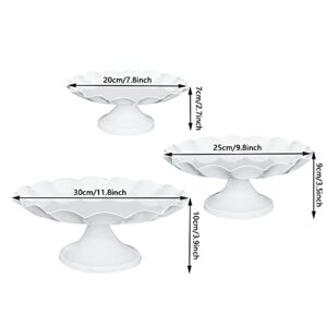 Set of 3 Pcs Wave Rim Cake Stands Iron Cake Holder Dessert Display Plate Serving Tray for Baby Shower Wedding Birthday Party (White)